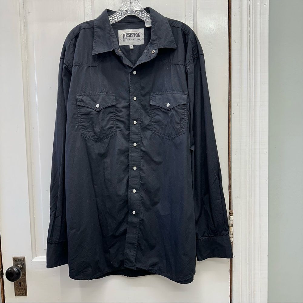 Resistol Ranch western wear pearl snap button down black shirt men's xl
